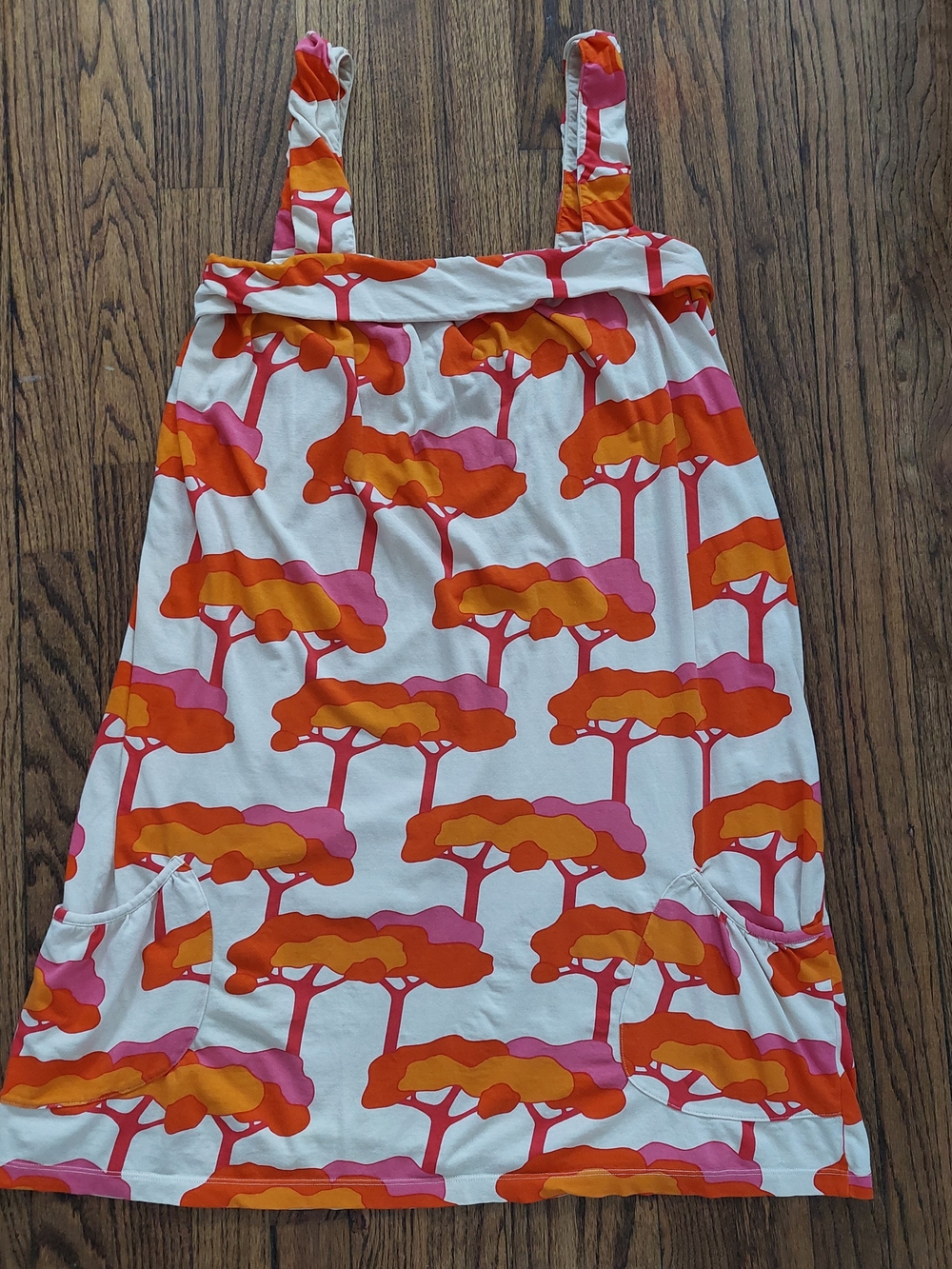Marimekko Women's Small White Tank Dress with Orange and Pink Tree Print